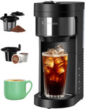 Single Serve Hot & Iced Coffee Maker, for K Cup Pod and Grounds, 6 to 24oz Brew Size, Slim Compact for Small Spaces, Descaling Reminder, with Reusable Filters, Black