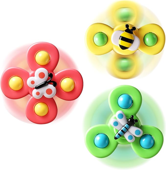 ALASOU 3PCS Suction Cup Spinner Toys for 1 Year Old Boy Girl|Spinning Top 12 18 Months|1 2 Year Old Boy Birthday Gift|Baby Bath Toy for Kids Ages 1-3|Sensory Airplane Travel Toy for Infant Toddlers