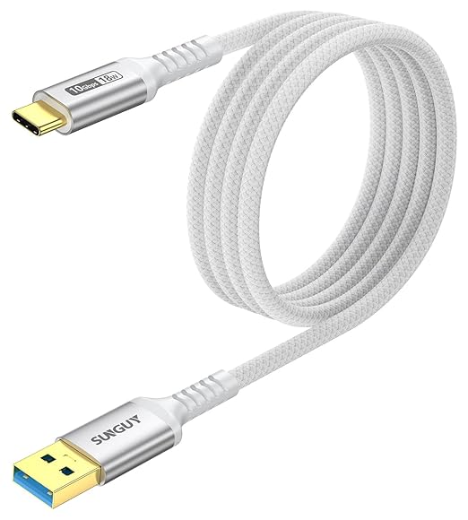 SUNGUY Android Auto USB C Cable, 5FT USB C 3.1 Gen 2 Braided 3A Fast Charging & 10Gbps Data Transfer Type C CarPlay Cable, for iPhone 17 16 15 Pro Max, Galaxy S24 S23, Pixel 7 6,SSD (White)