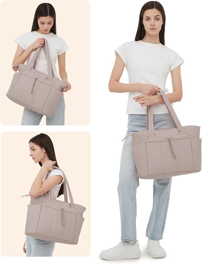 Wandering Nature Puffer Tote Bag with Cup Holder & Laptop Compartment & Trolley Sleeve for Travel, Work, Nurse, Women