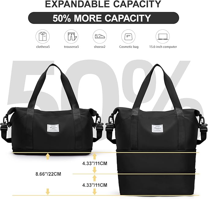 Travel Duffel Bag, Sports Tote Gym Bag, Shoulder Weekender Overnight Bag for Women
