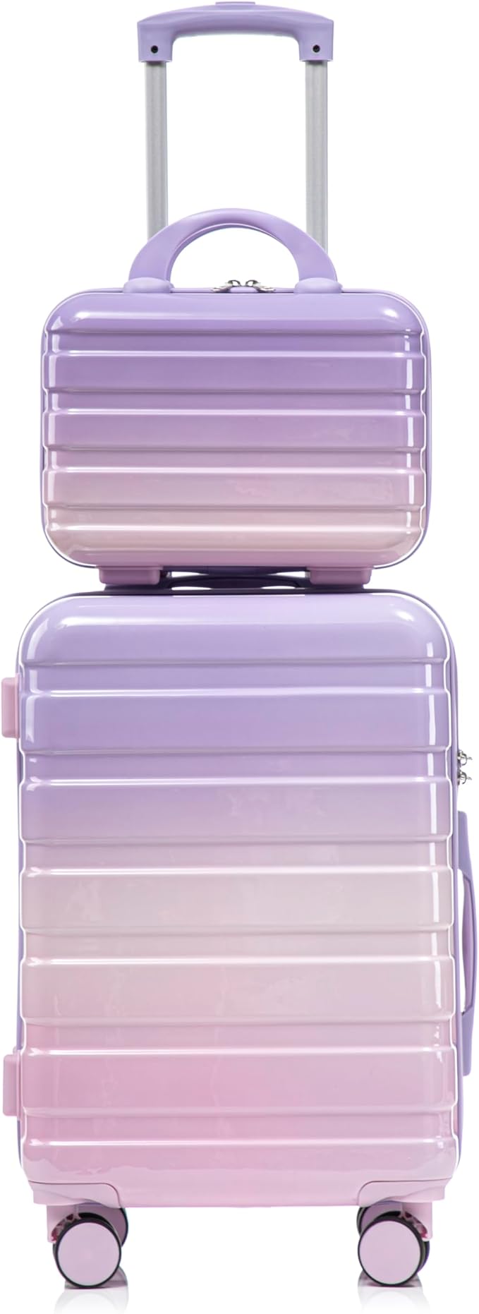 20 Inch Carry on Luggage with 14 Inch Cosmetic Case, 2 Pcs Hardshell Lightweight Durable Spinner Suitcase Set for Travel, Women, Men, TSA Lock, ABS, 20+14 Inch, Pink Purple
