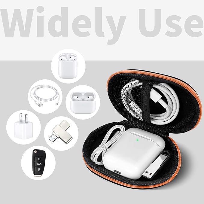 for Earbuds Carrying Case, Small Oval Storage Cases, Tech Pouch, Portable Storage Earbud Pouch Bag for Earbuds, in-Ear Headphones, Earphones, Headsets, Hearing Aids, USB Charging Cable, Orange