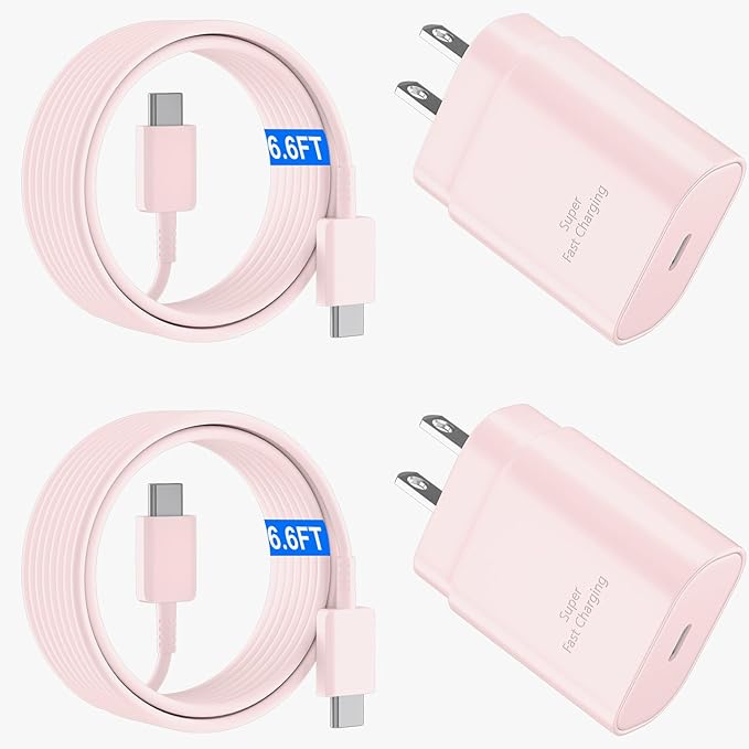 USB C Android Charger Fast Charging Cord, Super Fast Phone Chargers 6.6FT C to C Type Cable with 25W USBC Wall Block for Samsung Galaxy S26 S25 S24 Ultra Plus/S23/S22/S21/S20/Note 20/10, Pink