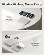 Belkin MagSafe Power Bank 5,000mAh, Ultra-Slim Qi2 15W Certified Magnetic Back Supports MagSafe Accessories On-the-Go, Wireless Battery Pack w/USB C Cable for iPhone 17, Pixel 10, Travel - Sand