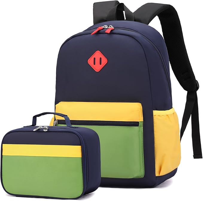 Backpack Set for Girls Boy Kids Backpack with Lunch Box for Elementary Primary Kindergarten School Bag (Navy Green, Large)