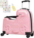 smilesun 22" Kids Ride-On Suitcase with Safety Strap, Multifunctional Kids' Luggage with Double Spinner Wheels, Durable and Lightweight for Boys and Girls Ages 2-10（Pink）