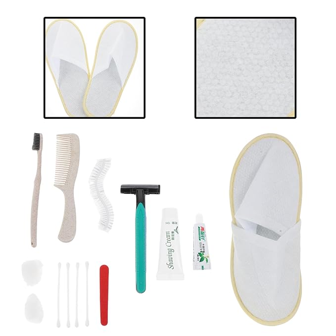 Disposable Hotel Toiletry Kit 24pcs Set Comb, Razor, Cotton Slippers, Toothbrush, Shower Cap, Personal Travel Essentials for Guesthouse and Hospitality Use Random Color