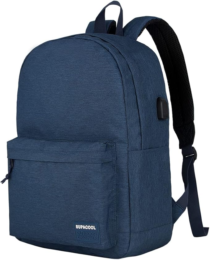 SUPACOOL Casual Laptop Backpack for Men and Women, Backpack for College, USB Charging Port, Lightweight Pack Back(Navy blue)