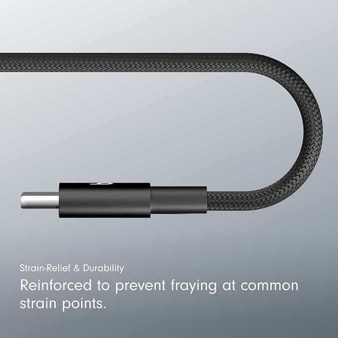 Beats USB-C to USB-C Woven Short Cable Fast Charging Durable/Tangle-Free Compatible Charger for Apple & Android Devices (8 in, 20 cm) - Bolt Black