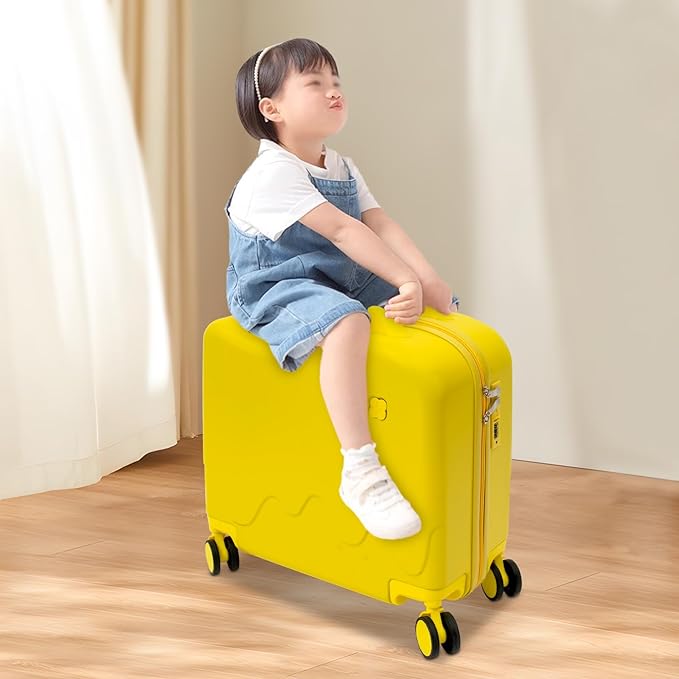 18" Kids Ride-On Suitcase,Children's Carry On Luggage Case,Rolling Luggage With Lock,Travel Trolley Case for Short Trips,School Trips,Outings (Lemon yellow)