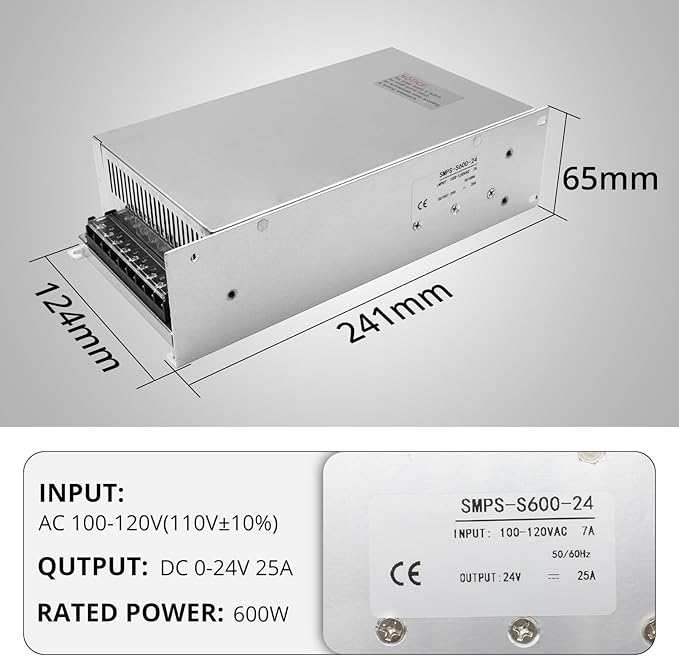 MAKERELE 24V 600W Switching Power Supply Adapter SMPS AC 100V-120V to DC 24V Universal Regulated Transformer Converter Power Supply 25A for 24Volt Strip 3D Printer CCTV Camera Motor Pump