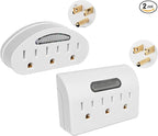 3-Outlet Extender 2PK, 3-Prong Grounded Wall Tap Adapter with LED Guide Light, White 1875W Multiple Plug Electrical Outlets Splitter for Home, Office, Hotel, Travel, ETL Listed, Cruise Essentials