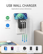 LENCENT Multi Plug Outlet Extender, 2 Pack, USB Brick, 3 Outlets Splitter with 3 USB Ports, Wall Charger, 3 Prong Power Charging Box Expander for Home, Office, Hotel - Black