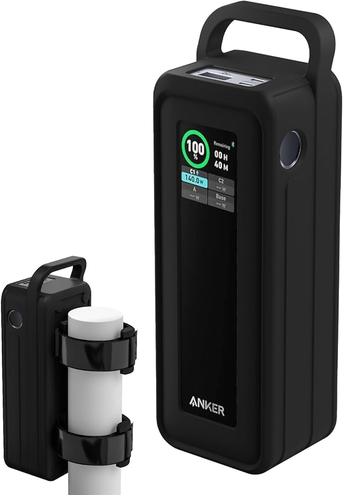 Protective Silicone Case for Anker Prime Power Bank 27,650mAh 250W - Portable with Handle & Hook Loop Strap, Anti-Slip & Shockproof Design (Black)