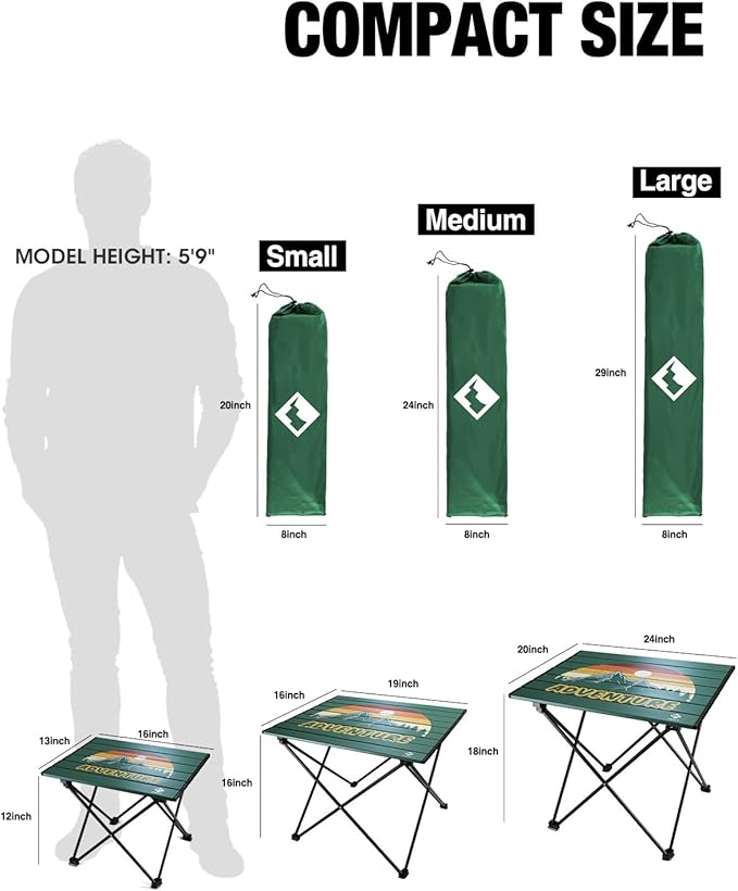VILLEY Portable Camping Side Table, Ultralight Aluminum Folding Table with Mountain Silhouette Print and Carry Bag for Camping, Picnic, Beach, Travel