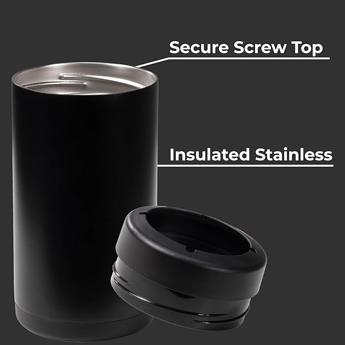 HydroJug Standard Can Cooler - 2-in-1 Insulated Can Cooler Cup - Stainless Steel Can Holder with Non-Slip Rubber Base - Screw-Top Lid - Dishwasher Safe - 16oz, Black