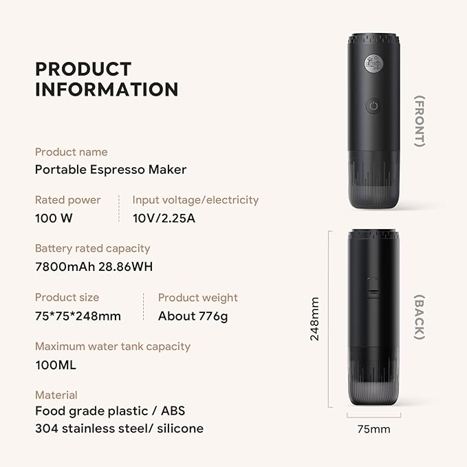 Portable Espresso Machine Mini 12V Rechargeable 3-in-1 Multi-Function Electric Coffee Machine One Key Extraction Compatible with NS & DG Capsules and Ground Coffee for Office Home (GREEN-NEW)