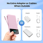 Portable Charger for iPhone,13800mAh Slim Power Bank with Built-in Cables & AC Wall Plug,All in One 4 Outputs USB C Fast Charging Battery Pack for iPhone 17/16/15/14,Android,Travel Essential (Pink)