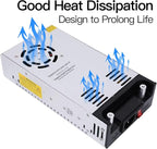 High-Power SMPS 110V/220V AC to 12V DC Converter - 50A 600W Power Supply - Adjustable Switch Transformer for LED Strip, LCD Monitor CCTV, Radio/Car Stereos, 3D Printer - Includes 2 Clamp Wires