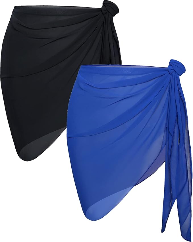 CHICGAL 2 Pieces Women Beach Sarong Bathing Suit Wrap Skirt Sheer Bikini Swimsuit Cover Ups for Swimwear