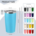 YOUKE OLA 20 Pack Stainless Steel Tumbler Bulk 20oz Insulated Vacuum Travel Mug Powder Coated Coffee Mug Gift for Laser Engrave, Assorted Colors