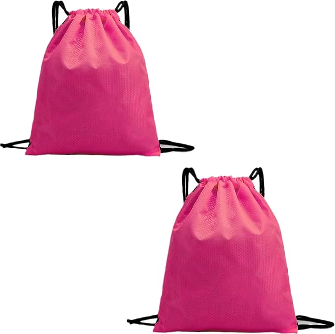 2-Pack Waterproof Drawstring Backpacks, Soccer-Texture Oxford Fabric, 16.9" × 13.8", Lightweight 0.19 lb Each, No Eyelets, Gym & Marathon Gear Sacks(Pink)