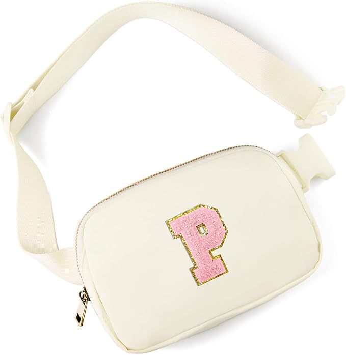 Gitus Personalized Gifts Birthday Gifts for Girls Fanny Pack Cross Body Bags with Initial Letter Preppy Stuff Gifts for Her Girlfriend Wife Sister Friends Mom (Ivory-P)