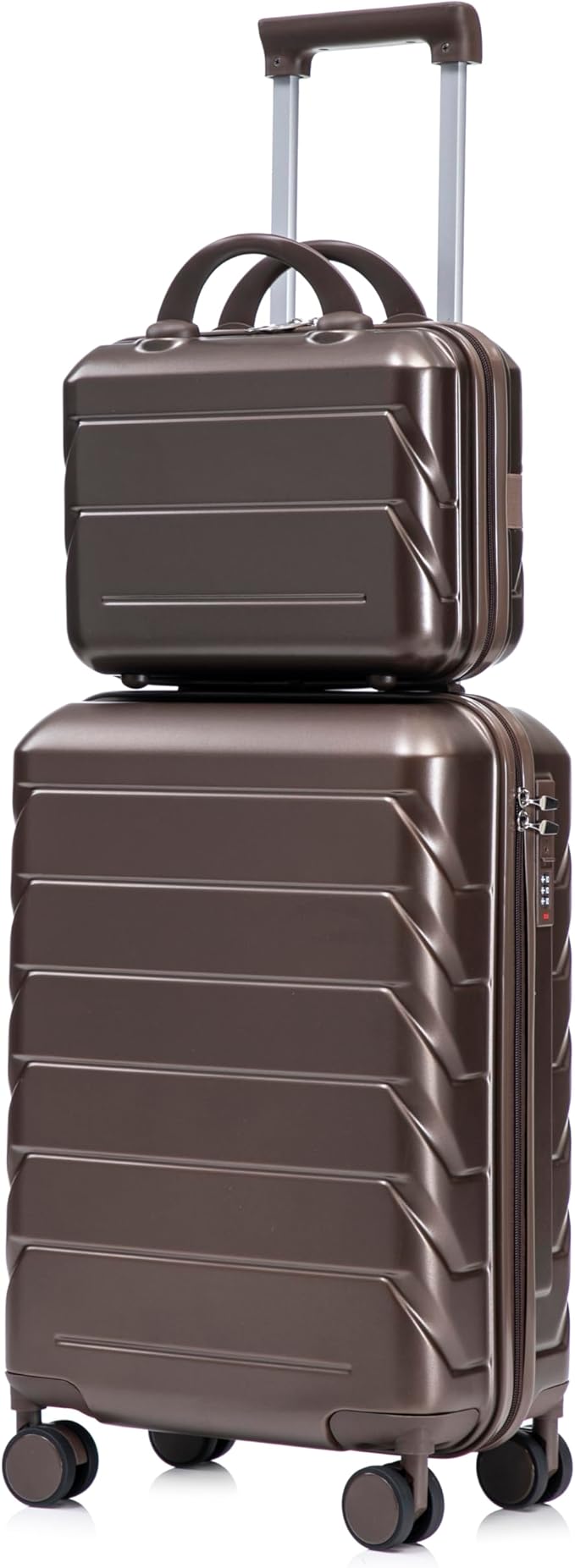 Kids Luggage Sets for Girls, 2 Piece Luggage Set, 20 Inch Rotating Wheel Suitcase with 14 Inch Cosmetic Case, Lightweight Hardshell Suitcase with 360° Spinner Wheels for Travel (Brown)