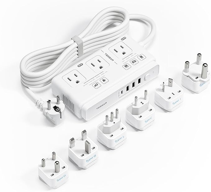 TESSAN Voltage Converter US to Europe, 220 to 110 Voltage Converter, Universal Travel Adapter with 4 USB Ports (1 USB C), 3 AC and EU UK AU IT in ZA Plug Power Adapter, Step Down Transformer, 6 FT