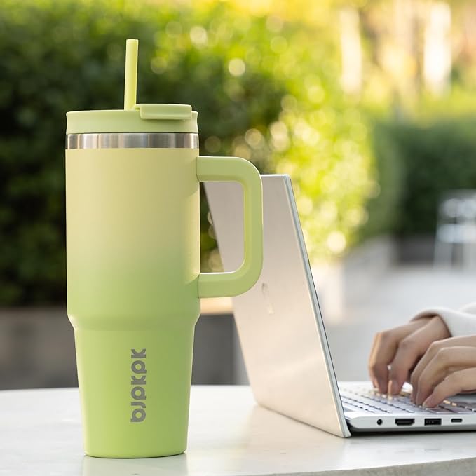 BJPKPK Tumbler With Handle And Straw 40oz Insulated Tumbler Cups With Lid Stainless Steel Travel Coffee Mug,Lime