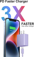 10FT iPhone 14 13 12 Charger Fast Charging 20W PD USB C Wall Charger with 10FT Fast Charging Cable Compatible iPhone 14/13/12/11/Pro/Pro Max/Mini/Xs Max/XR/X, iPad - Purple