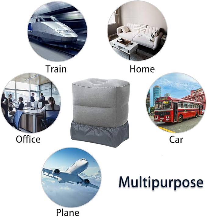 Travel Foot Rest Pillow, Portable Inflatable with Double Hand Pump Adjustable Three Layers Height Pillow for Foot Rest on Airplanes,Cars,Buses,Trains,Office to Sleep on Long Trip