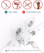 European Travel Plug Adapter, Addtam International Power Adapter with 3 Outlets 3 USB Charging Ports(2 USB C), Type C Adapter Travel Essentials to Most Europe EU Spain Italy France