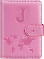 Passport Holder Cover Initail Letter A-Z Travel Wallet Embossed Design RFID Blocking Card Holder Personalized Gift Passport Cover Wallet, Passport Book Holders for Women and Girls, Pink-J