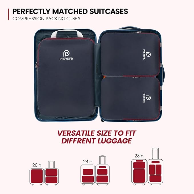 PFEYRPK Lightweight Compression Packing Cubes for Suitcases, Compressible Expandable Travel Packing Organizer with Clear Toiletries and Backpack Bag, Travel Essentials for Carry on Luggage 7 Set