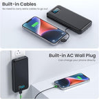 Portable Charger with Built-in AC Plug and Cables,13800mAh USB C Fast Charging Power Bank,Travel Essentials Portable Phone Charger Battery Pack for iPhone 17/16/15/14/13,Galaxy,Android-Graphite Black