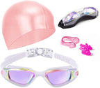 Swim Goggles Swimming Goggles No Leaking with Nose Clip, Earplugs, Swim Cap and Case for Men Women