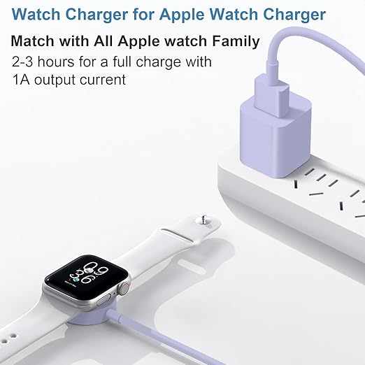 Fast Charger for Apple Watch Charger, 3.2FT Wireless Fast Charging Cord with Wall Chargers Plug Block Compatible with Apples Watchs Series 10/9/8/7/SE/6/5/4/3/2/1（Purple）