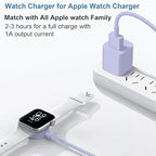 Fast Charger for Apple Watch Charger, 3.2FT Wireless Fast Charging Cord with Wall Chargers Plug Block Compatible with Apples Watchs Series 10/9/8/7/SE/6/5/4/3/2/1（Purple）