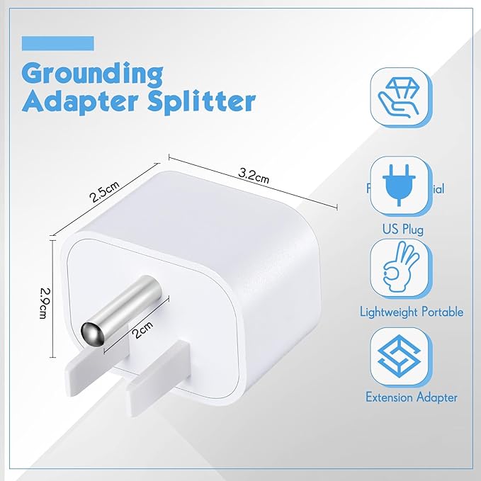 Relaxweex 1 Pcs Grounding Plug Adapter Ground Socket Splitter Safety Adapter for Multiple Grounding Products in to Single Ground Port Compatible with US Type B Outlets (White)