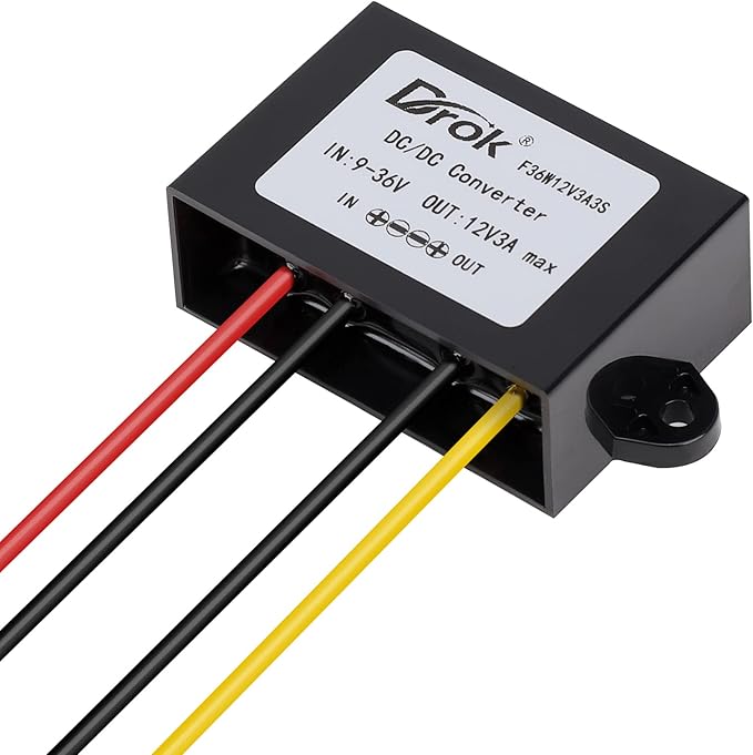 DROK Boost Buck Converter 9V-36V to 12V 3A 36W Plastic Shell Waterproof Auto Step Up Down Voltage Regulator 12V Volt Transformer for Car Audio Solar Power System LCD Television LED Display Screen