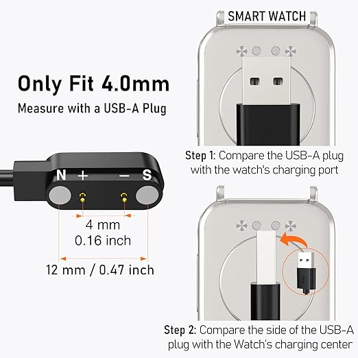 Audiovance 2-Pack AB400 Reversible Smartwatch Charger – Innovative Magnetic Charging Cable, Solves Polarity Mismatch, Universal for All 4.0mm-Pin-Pitch Smart Watches