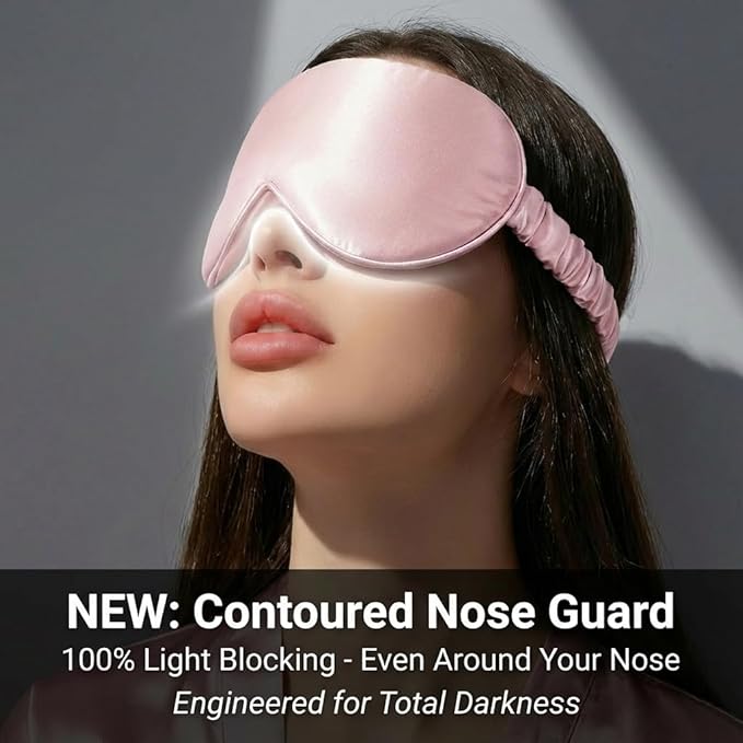 MATASSE 100% Mulberry Silk Sleep Mask 22 Momme Grade 6A - 3D Contoured Eye Mask for Sleeping, 14mm Deep Eye Cups, Total Blackout Blindfold for Women Men, Adjustable Strap, Side Sleeper (Pink)