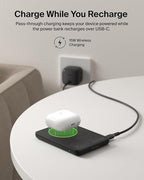 Belkin MagSafe Power Bank 5,000mAh, Ultra-Slim Qi2 15W Certified Magnetic Back Supports MagSafe Accessories On-the-Go, Wireless Battery Pack w/USB C Cable for iPhone 17, Pixel 10, Travel - Black