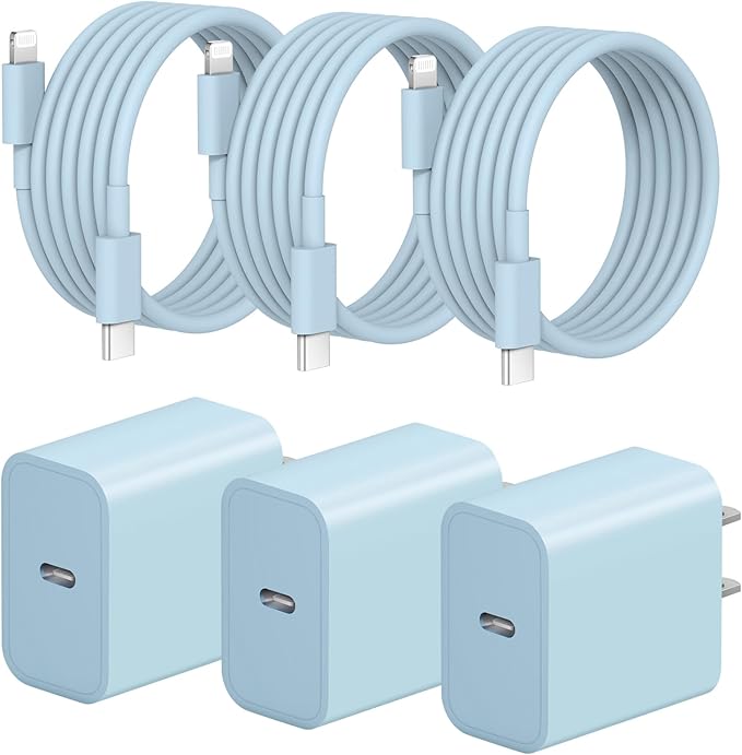 iPhone Fast Charger 3+3Pack 20W USB C Wall Charger with 6FT Fast Charging Cable Compatible with iPhone 14/13/12/11/Pro/Pro Max-Blue