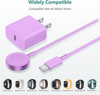 Upgraded Apple Watch Charger, Magnetic Fast Charger, USB C Charger Block Plug Adapter with 6FT iWatch Portable Wireless Fast Charging Cable Cord for iWatch Series Ultra/9/8/7/6/SE/SE2/5/4/3 Purple