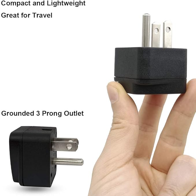 US Travel Plug Adapter EU/UK/AU/in/CN/JP/Asia/Italy/Brazil to USA (Type B), 3 Prong Grounded USA Wall Plug, International Mini Travel Adapter and Converter, Wall Outlet Power Charger Converter Black