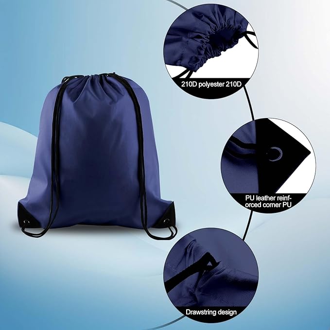 PLULON 15 Pcs Navy Blue Drawstring Bags Drawstring Backpack Bulk, String Backpack Cinch Sack Sport Gym Bags for Yoga Traveling Outdoor Sports