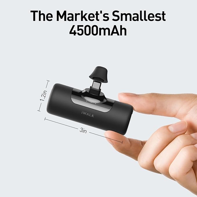 iWALK Portable Charger for iPhone 15/16/17, Power Bank with Build-in USB C Connector, 4,500mAh Battery Pack Phone Charger for iPhone Series, Samsung S22/23/S24 Series and Android, Black